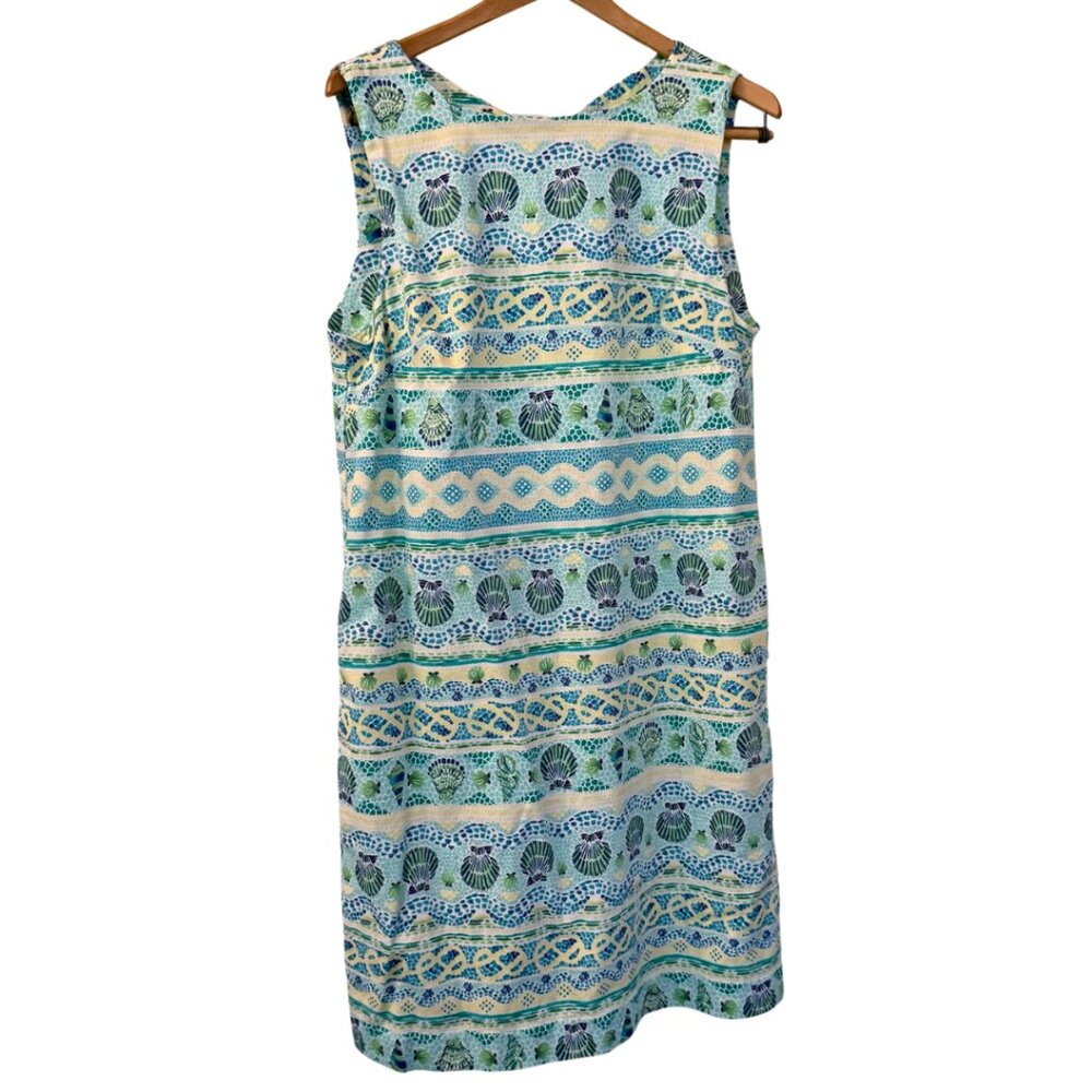 Talbots Blue and Green Nautical Print with Cutout and Bow Back Sheath Dress